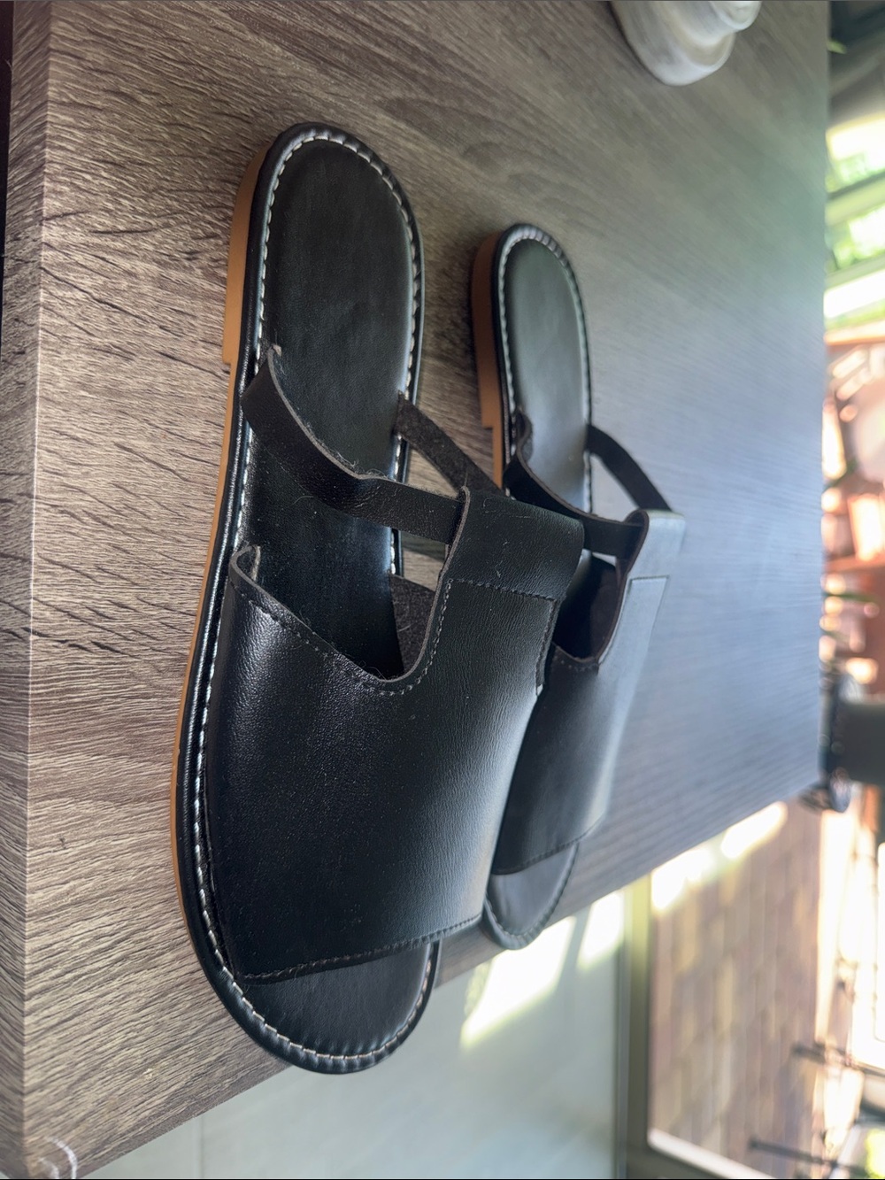 Black Faux Leather Slide Sandals